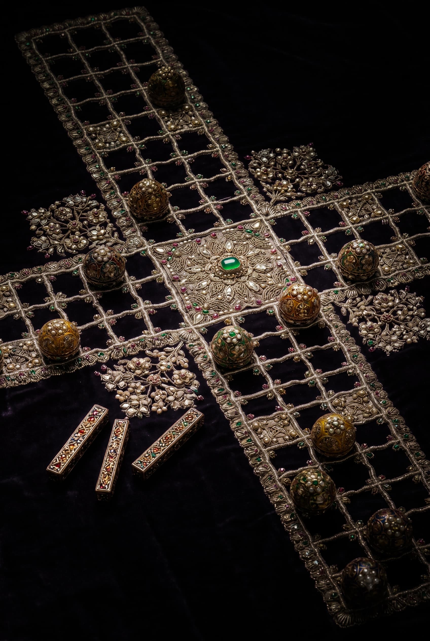 Karma Kshetra Chaupad - jewelled game board with emerald centre piece